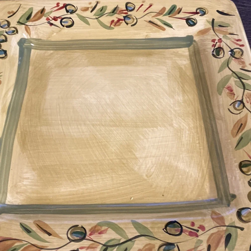 Pier1 Imports Olive serving plate. 11” x 11”. Green with olive design.